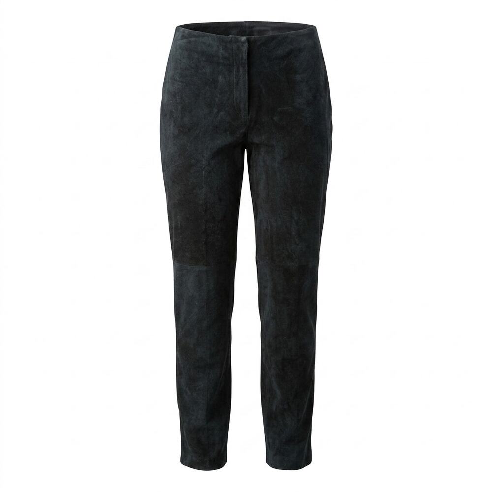 NWT BJ Genuine Leather Blend Suede Black Straight Leg Pants Women Size 12
